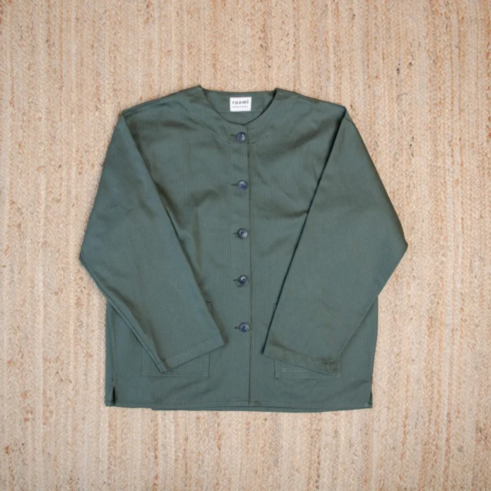 Levin Jacket | Green Herringbone Cotton - Image 1