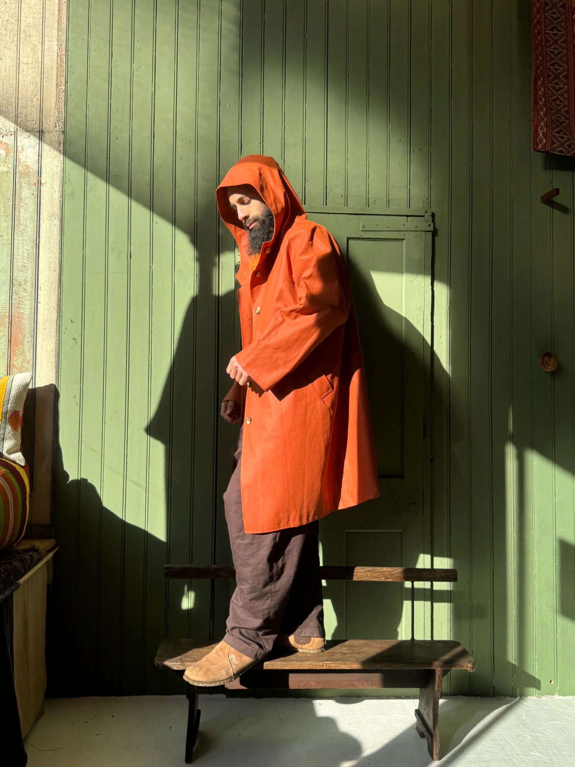 Drover Raincoat | Orange Coated Denim - Image 4
