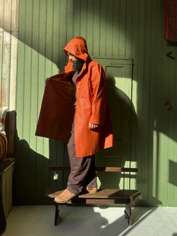 Drover Raincoat | Orange Coated Denim