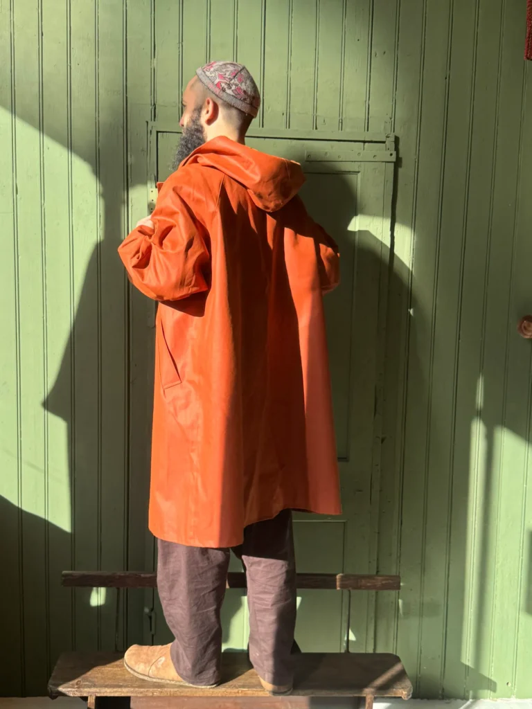 Drover Raincoat | Orange Coated Denim