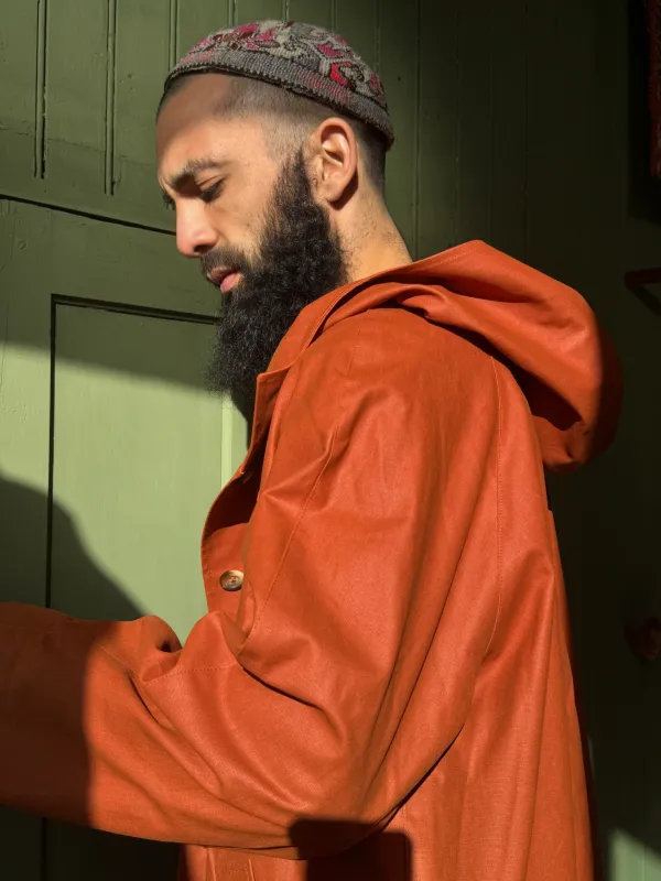 Drover Raincoat | Orange Coated Denim