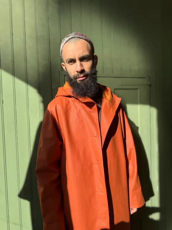 Drover Raincoat | Orange Coated Denim