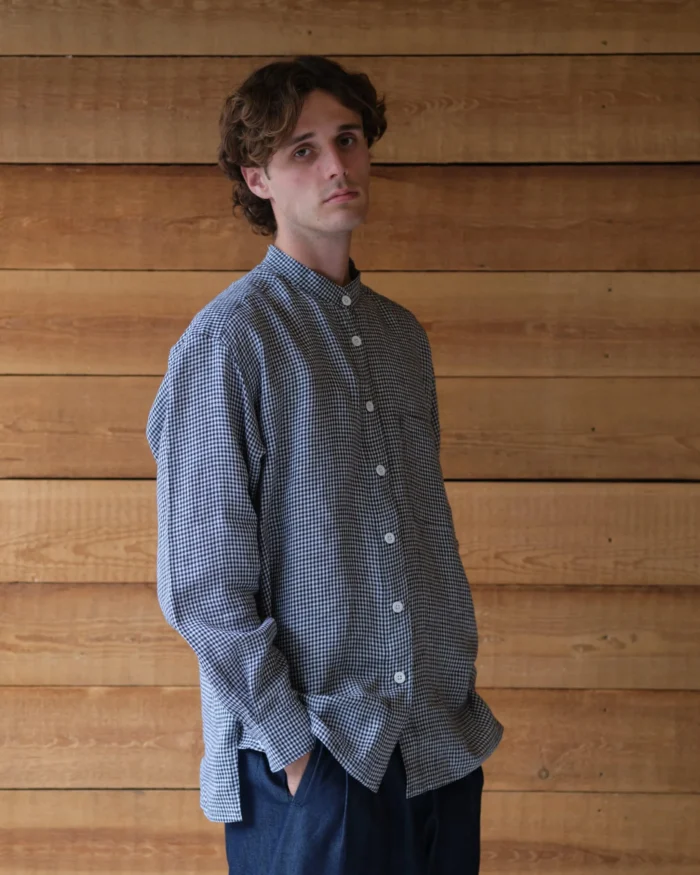 Panza Shirt | Blue & White Gingham Irish Linen - Image 1