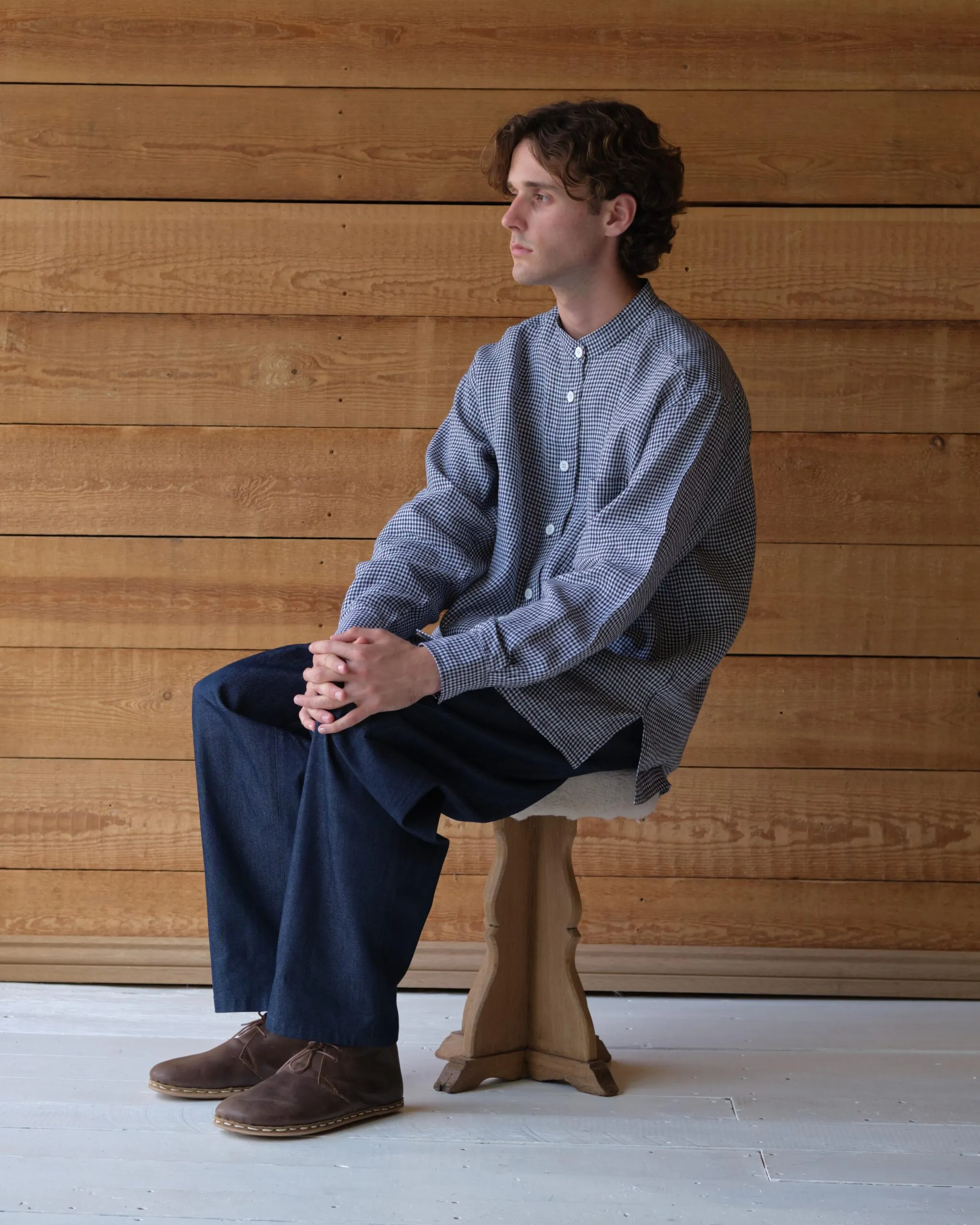 Panza Shirt | Blue & White Gingham Irish Linen - Image 3