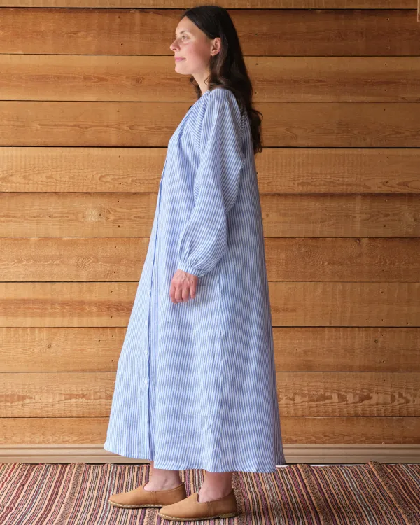 Dorothea Dress | Blue Striped Irish Linen