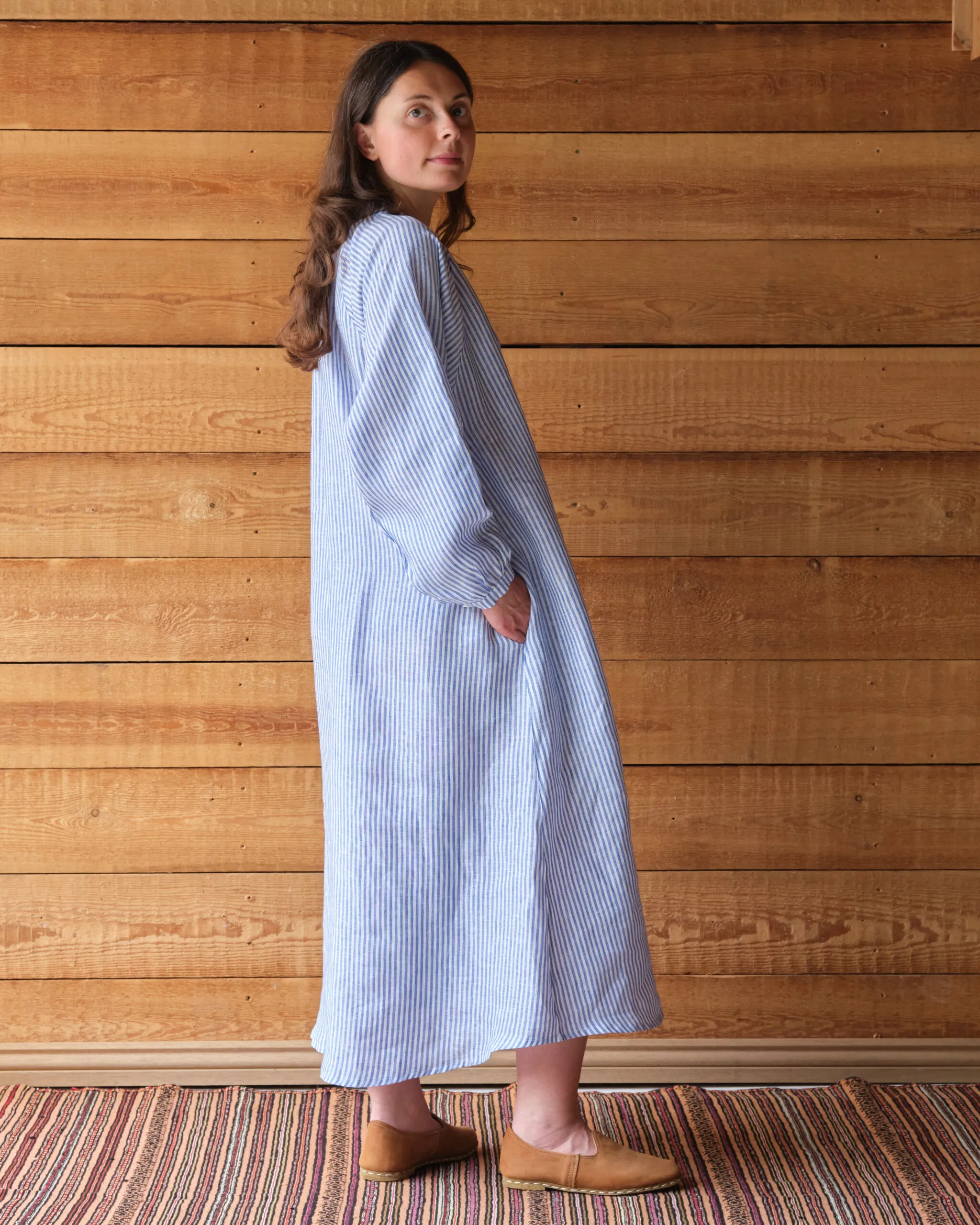 Dorothea Dress | Blue Striped Irish Linen - Image 1