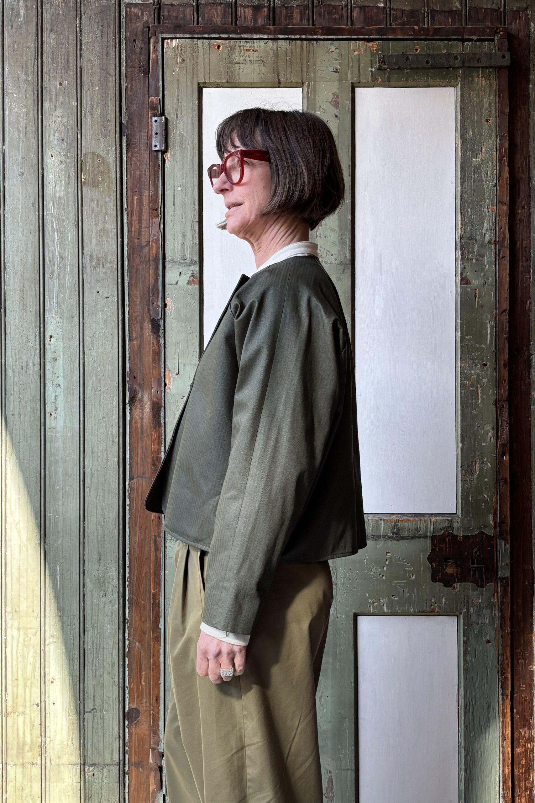 Maria Jacket | Green Herringbone Cotton - Image 2