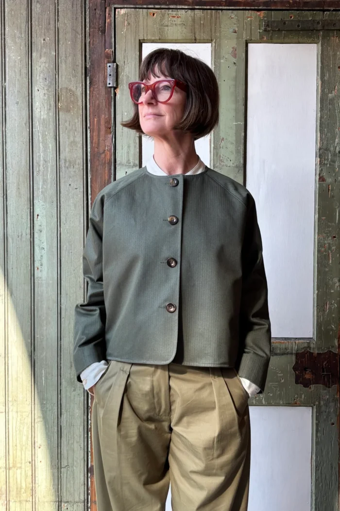 Maria Jacket | Green Herringbone Cotton - Image 1