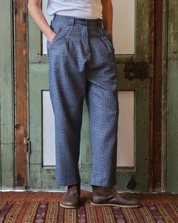Gardener Trousers | Blue Gingham Linen-wool Blend