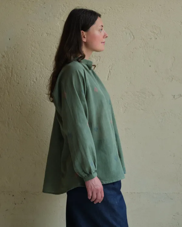 Clementine Blouse | Embroidered Emerald Cotton