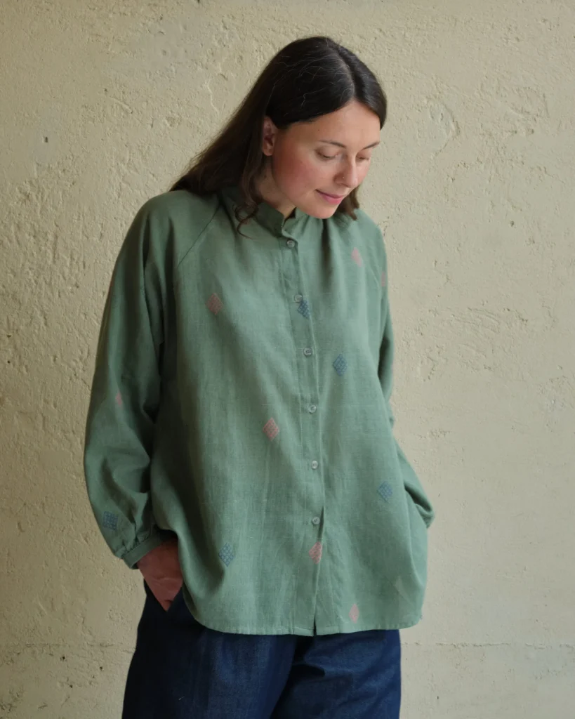 Clementine Blouse | Embroidered Emerald Cotton