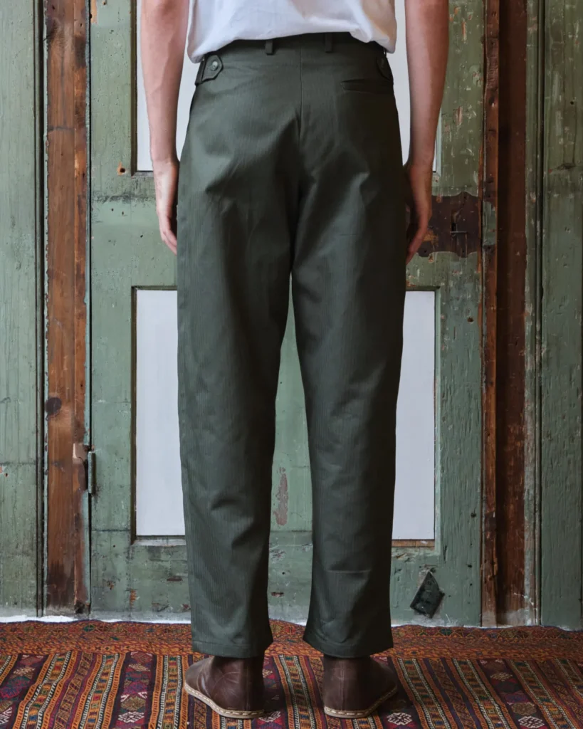 Gardener Trousers | Green Herringbone Cotton