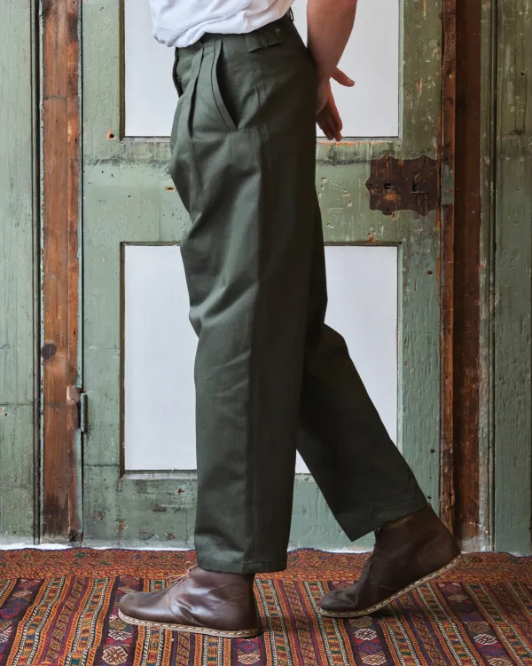 Gardener Trousers | Green Herringbone Cotton