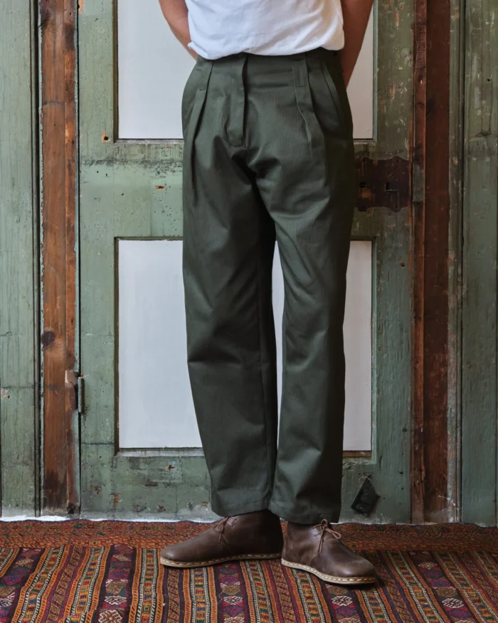 Gardener Trousers | Green Herringbone Cotton - Image 4