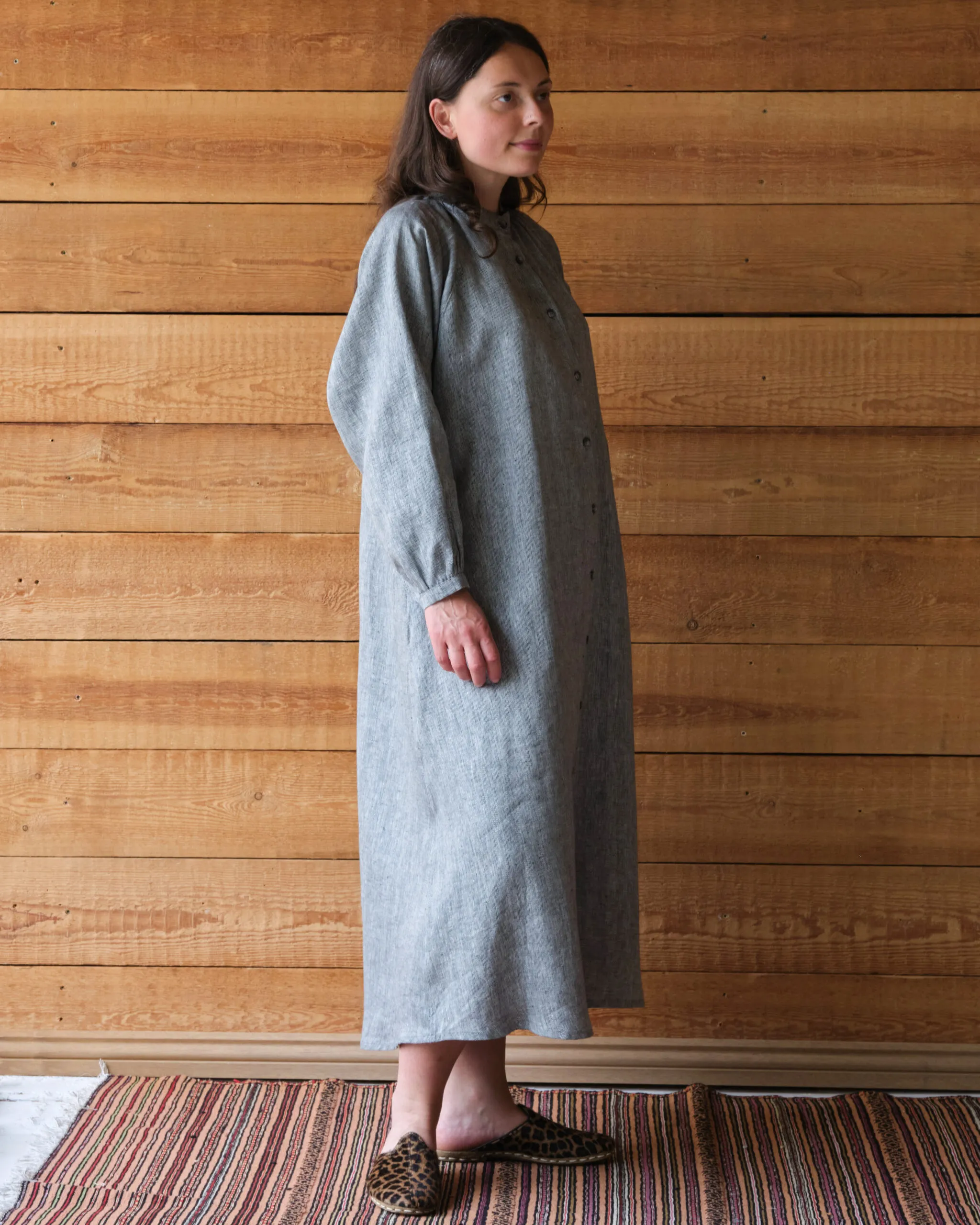 Dorothea Dress | Grey Herringbone Linen - Image 2
