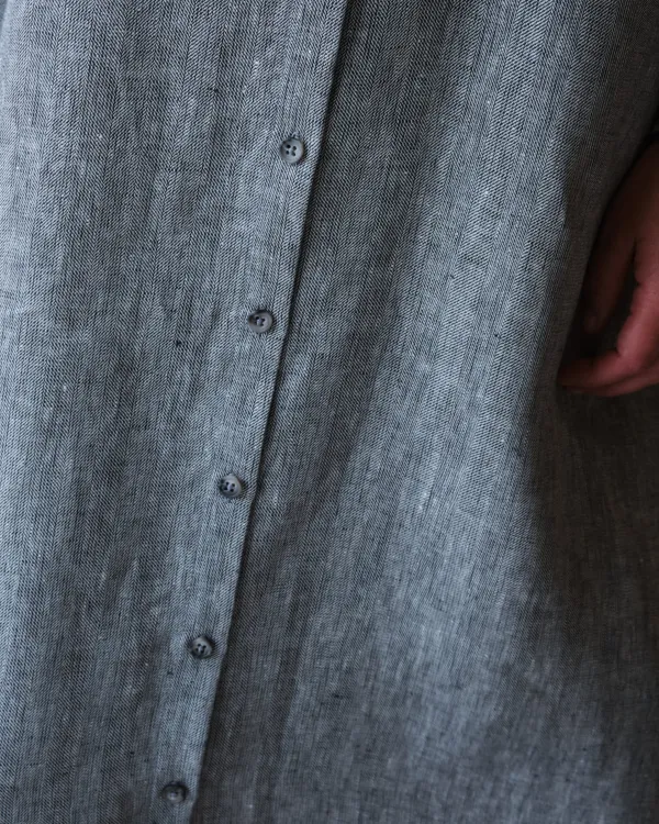 Dorothea Dress | Grey Herringbone Linen