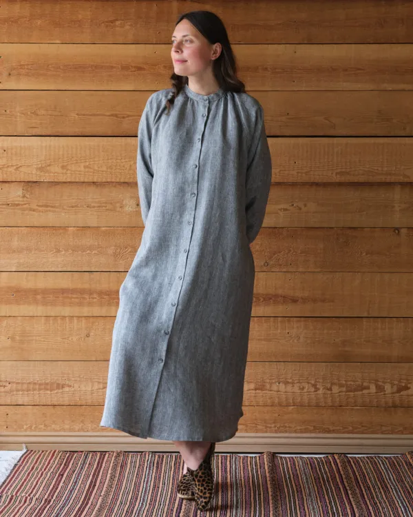 Dorothea Dress | Grey Herringbone Linen