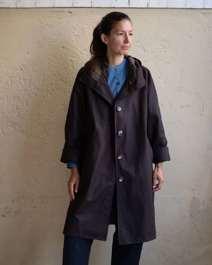 Drover Raincoat | Aubergine Waxed Cotton - Image 6