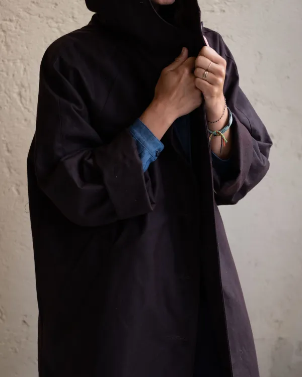 Drover Raincoat | Aubergine Waxed Cotton