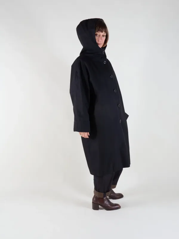 Drover Raincoat | Black Waxed Cotton
