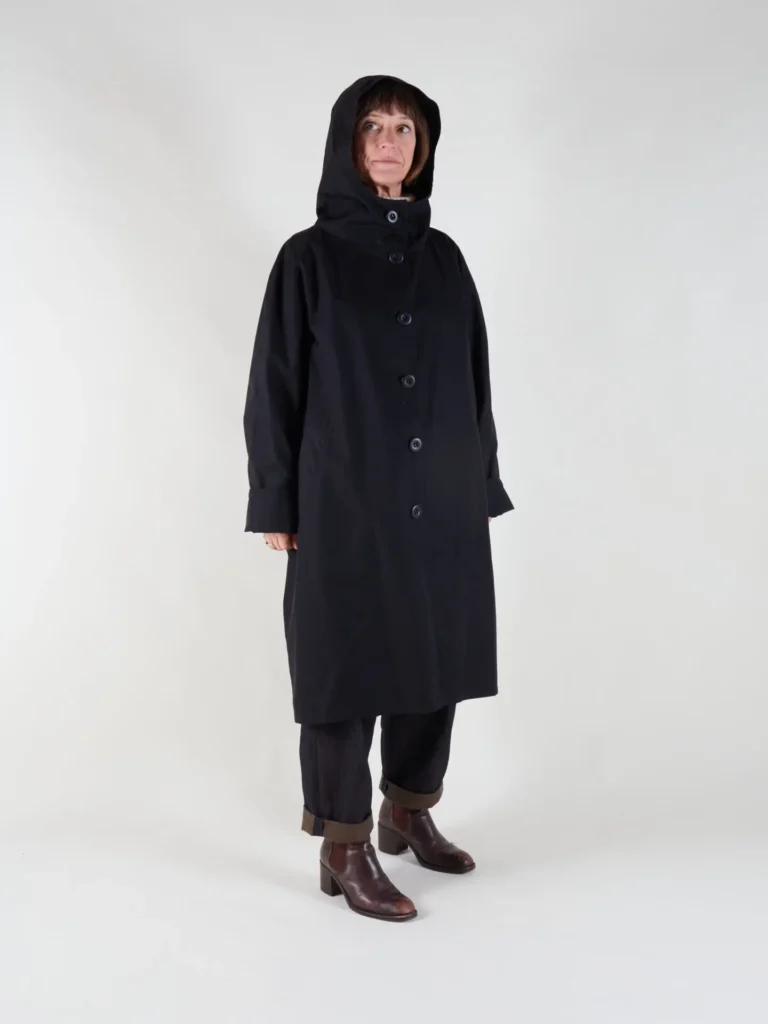 Drover Raincoat | Black Waxed Cotton