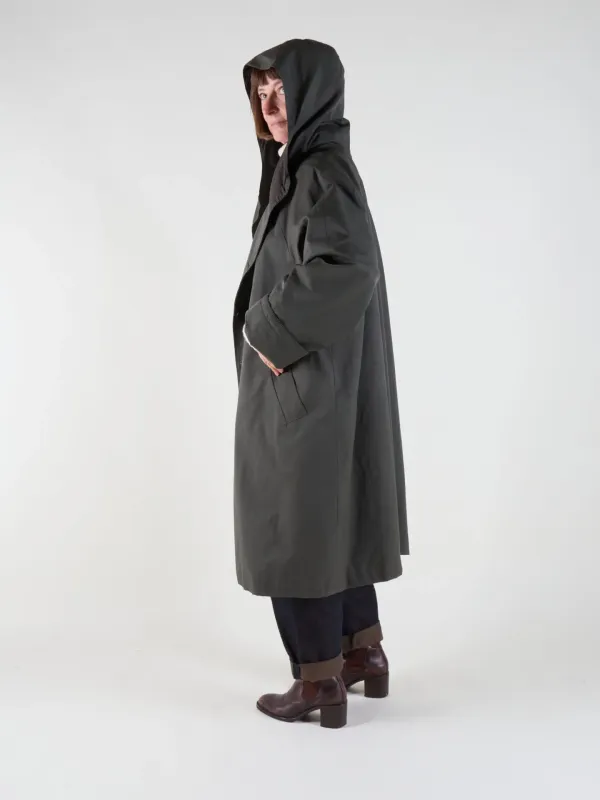 Drover Raincoat | Grey Green Waxed Cotton