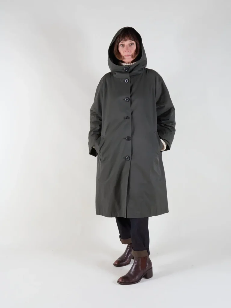 Drover Raincoat | Grey Green Waxed Cotton
