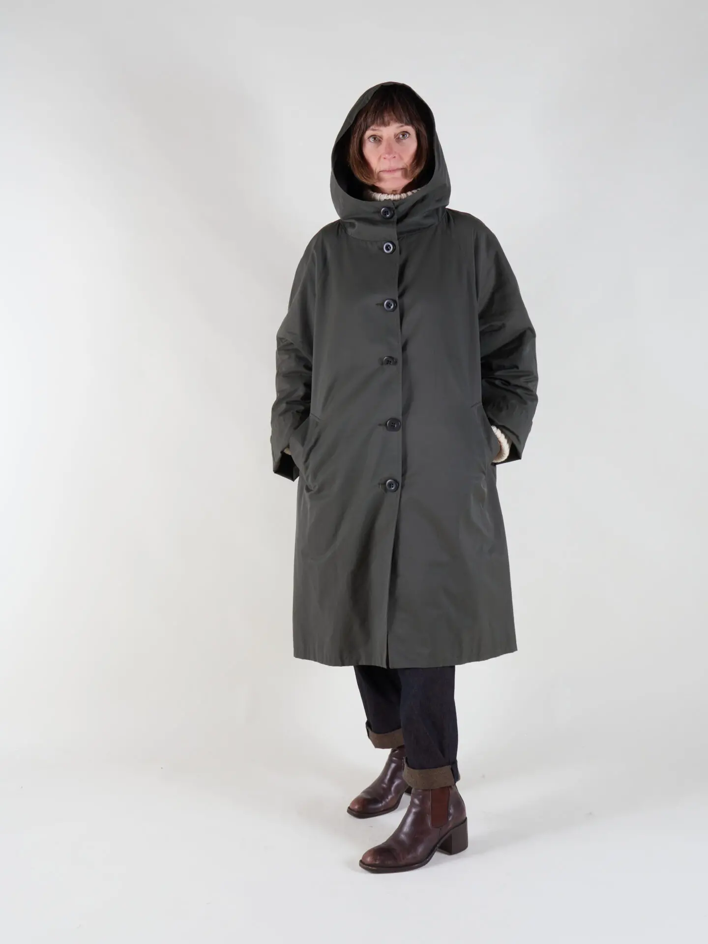 Drover Raincoat | Grey Green Waxed Cotton - Image 3