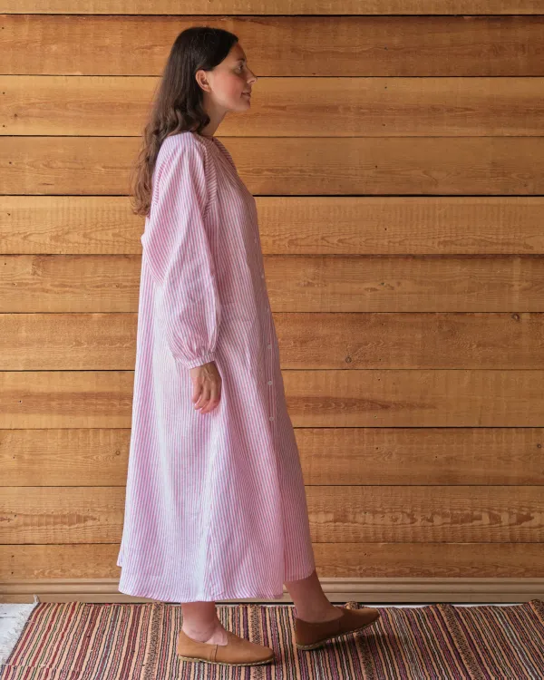 Dorothea Dress | Pink Striped Irish Linen