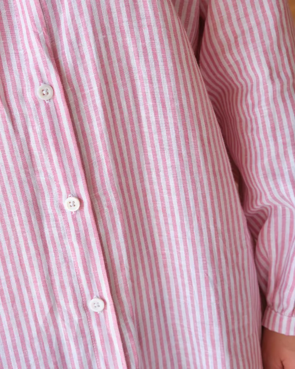 Dorothea Dress | Pink Striped Irish Linen
