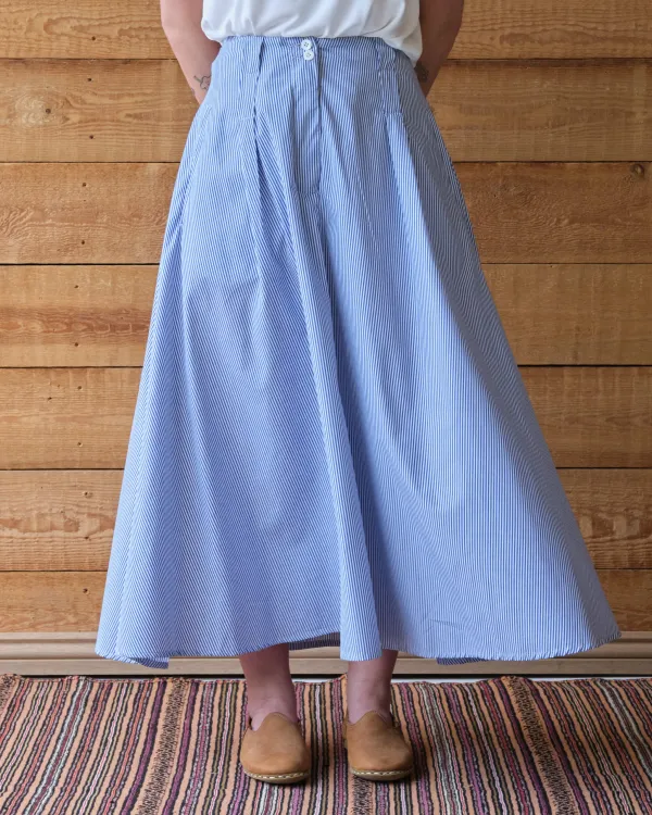Coralie Skirt | Blue & White Pinstripe Cotton