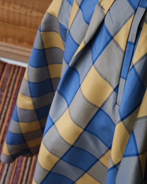 Coralie Skirt | Blue & Gold Gingham Silk