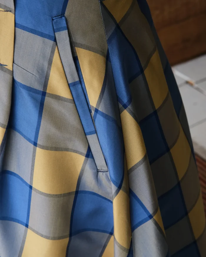Coralie Skirt | Blue & Gold Gingham Silk - Image 3