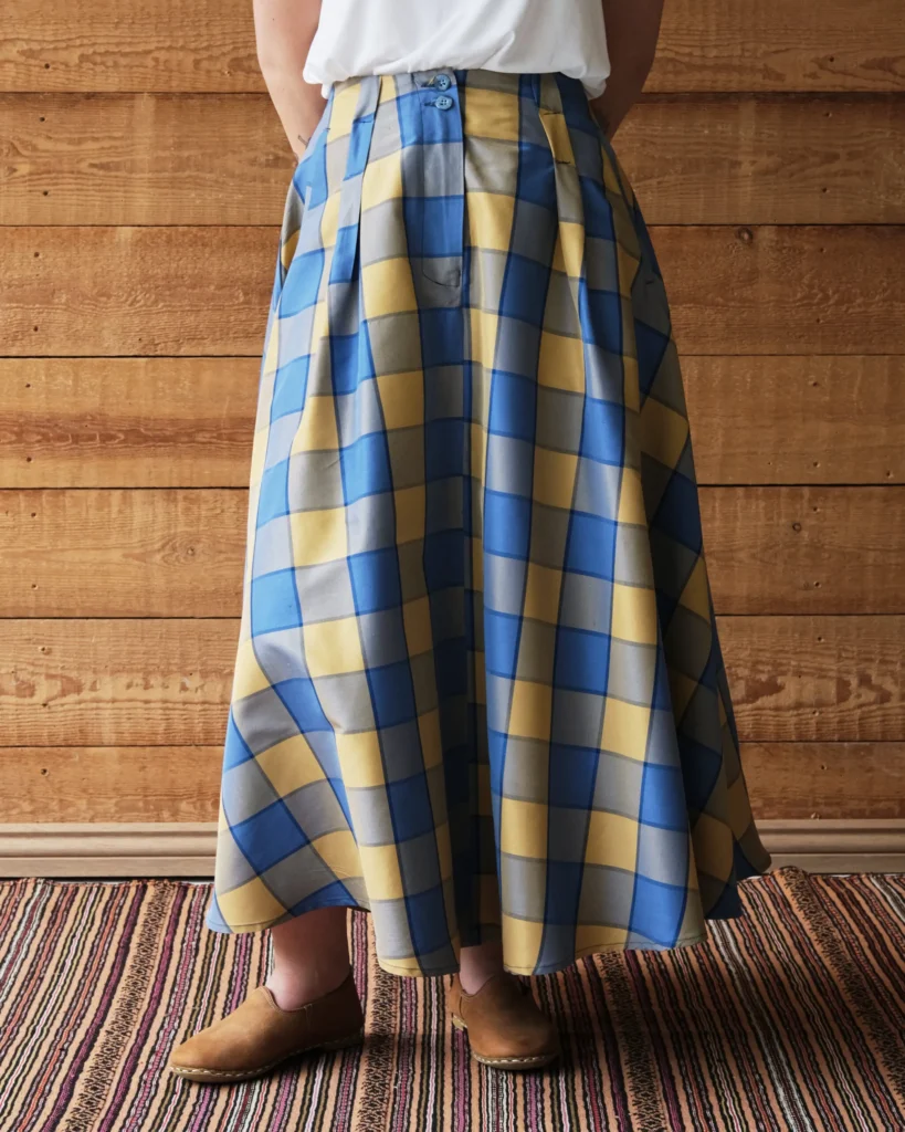 Coralie Skirt | Blue & Gold Gingham Silk