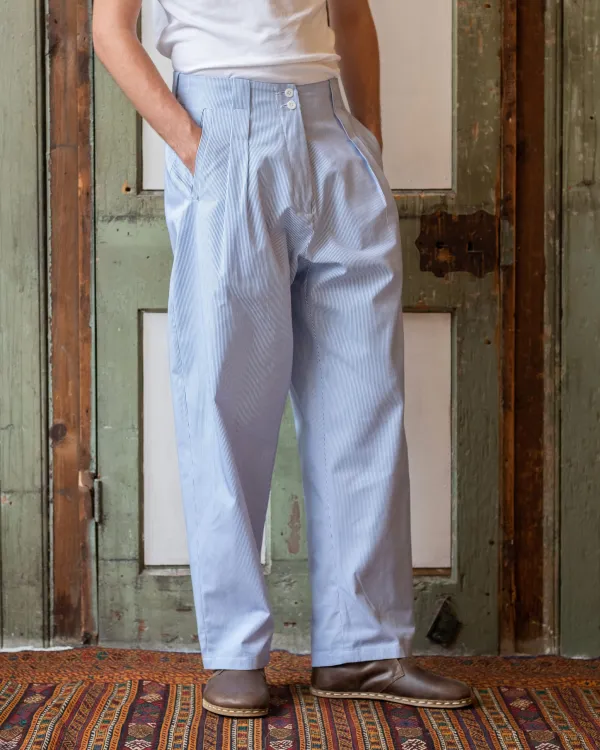 Gardener Trousers | Blue & White Pinstripe Cotton