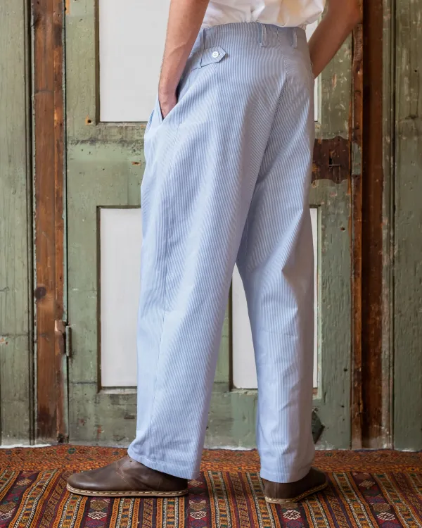 Gardener Trousers | Blue & White Pinstripe Cotton