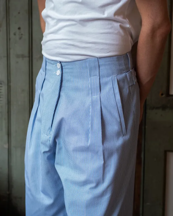 Gardener Trousers | Blue & White Pinstripe Cotton