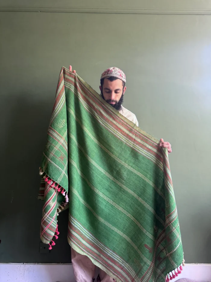 Green Handloom Wool Kutch Throw - Image 2